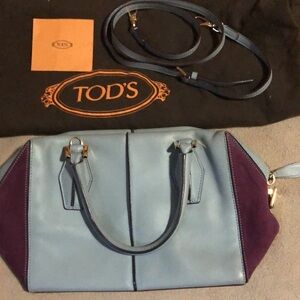 WEEKEND SALE:TOD’S LIMITED EDITION LIGHT BLUE PURPLE GOLD HARDWARE 2 WAY BAG